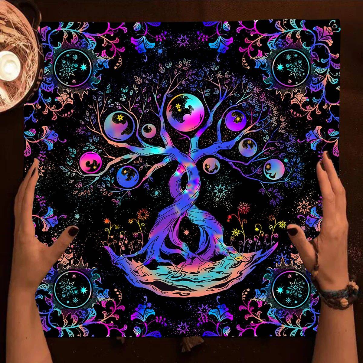 Colorful Life Tree Tarot Tablecloth Altar Cloth Sun And Moon Tarot Cards Table Cloth For Witchcraft Astrology Oracle Card Mat