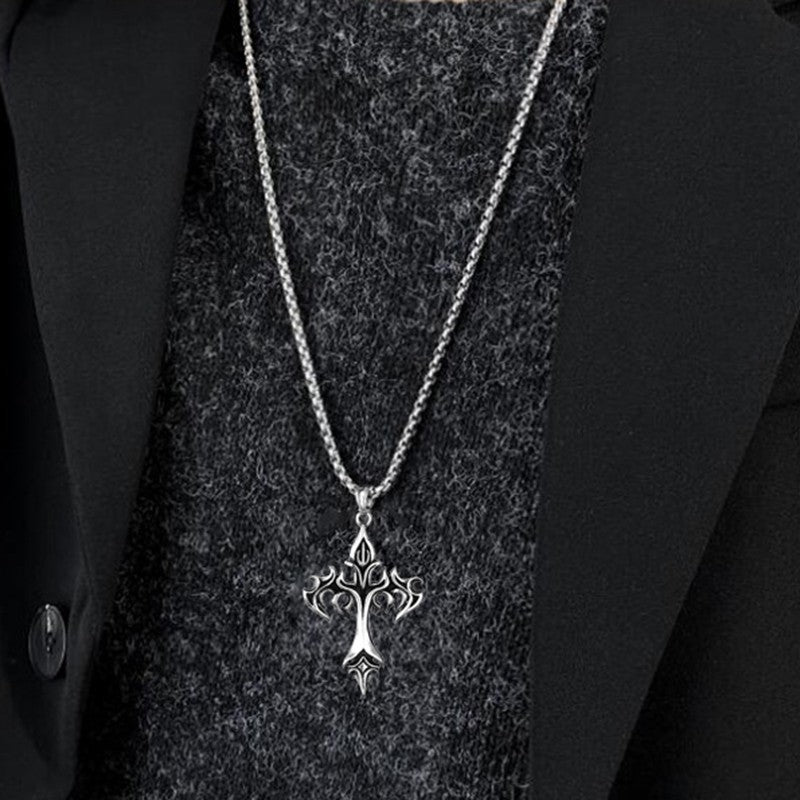 Colar com Pingente de Cruz Chamejante de Hip Hop, Aço Inoxidável, Joia Minimalista para Homens, Retrô, Moda Unissex, Presente para Casal, Acessórios