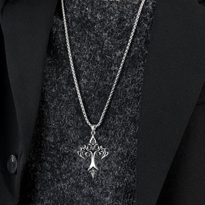 Colar com Pingente de Cruz Chamejante de Hip Hop, Aço Inoxidável, Joia Minimalista para Homens, Retrô, Moda Unissex, Presente para Casal, Acessórios