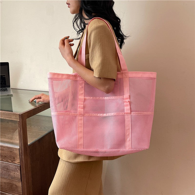 Multipocket Summer Large Beach Bag For Towels Mesh Durable Beach Bag For Toys Waterproof Underwear Pocket Beach Tote Bag