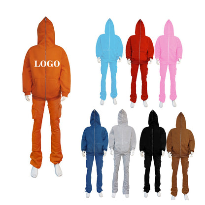 Plus Size Cargo Stacked Pants for Men Fleece Flare Sweat Pants Street Wear Men Pile Up Hiphop Pants New Design