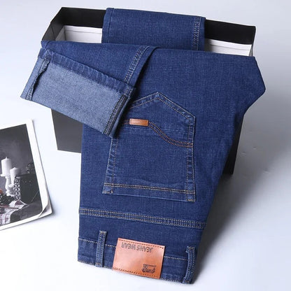 2025 Masculino NOVO Jeans Masculino da Moda Negócios Estilo Clássico Casual Elástico Slim Calça Jeans Masculina Marca Denim Calças Preto Azul Masculino