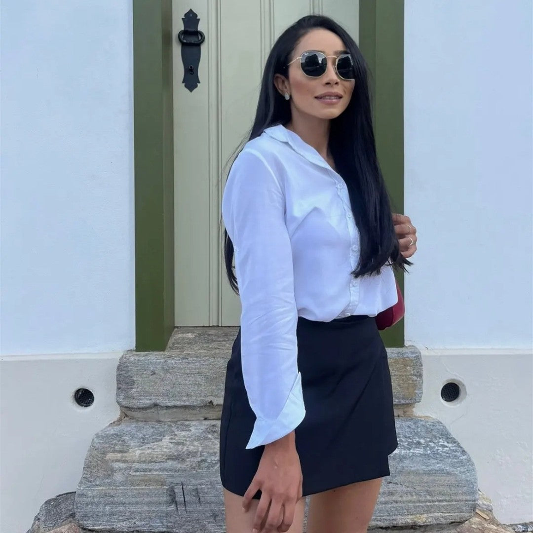 MUJER 2025 Asymmetric Skort For Women Black High Waist Mini Skirt Shorts Women C