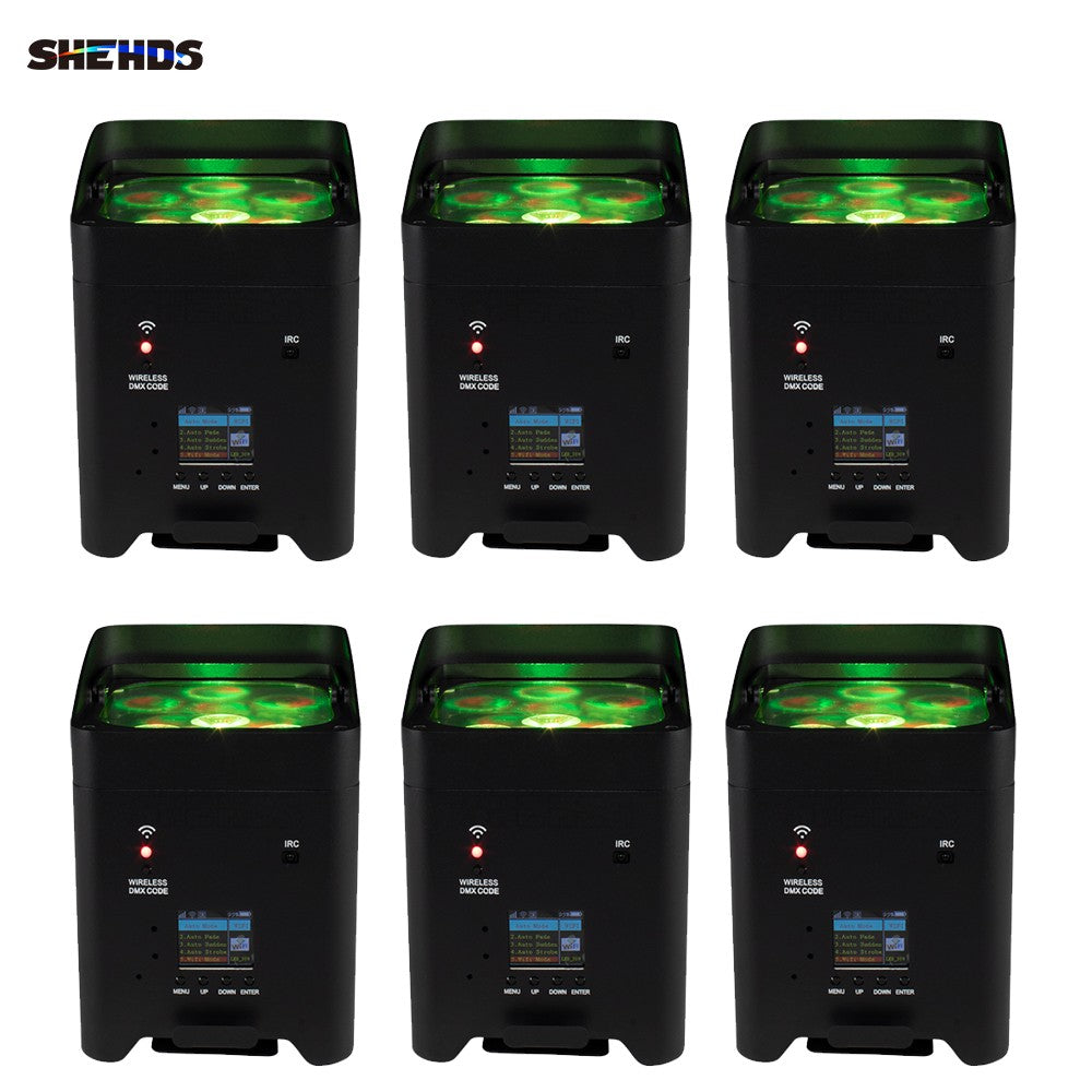 SHEHDS 4Pcs/6pcs/8pcs Wireless Remote Control Wifi APP Smart LED Par 6x18W 6in1 RGBAW+UV Battery lamp For DJ Disco