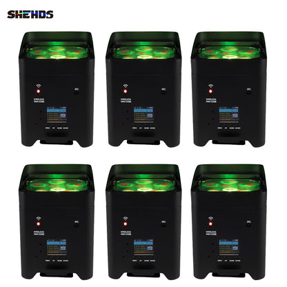 SHEHDS 4Pcs/6pcs/8pcs Wireless Remote Control Wifi APP Smart LED Par 6x18W 6in1 RGBAW+UV Battery lamp For DJ Disco