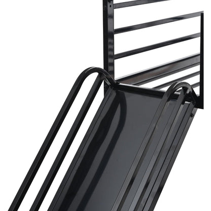 Beliche Duplo com Escorregador, Beliche Baixo Infantil de Metal com Escada e Guarda-Corpo de Comprimento Total para Menina, Menino