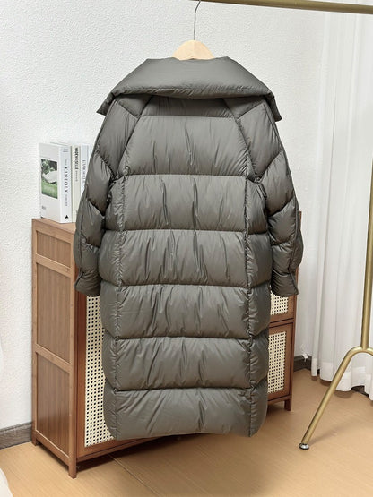 Schinteon Women White Duck Down Long Jacket Autumn Winter Warm Casual Over Size Loose Outwear Soft Comfortable Fashion Coat New