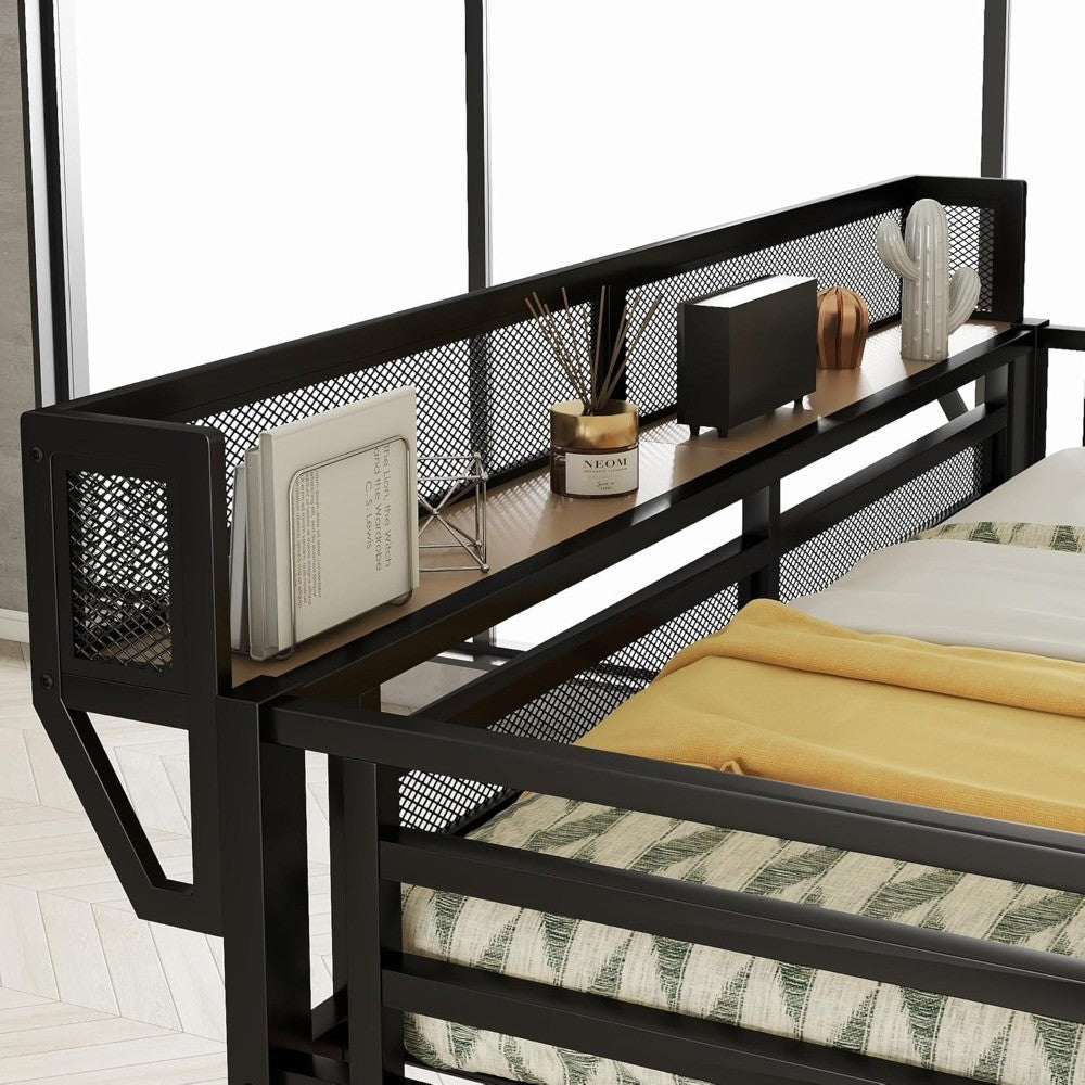 Cama Alta Gamer com Escadas e Escrivaninha, Estrutura de Cama Alta de Metal com Prateleira Lateral e Luz, Camas Altas para Adultos Reforçadas