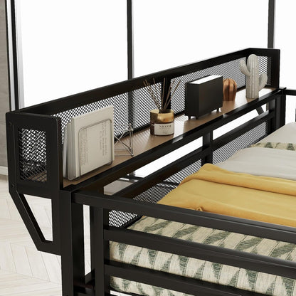 Cama Alta Gamer com Escadas e Escrivaninha, Estrutura de Cama Alta de Metal com Prateleira Lateral e Luz, Camas Altas para Adultos Reforçadas