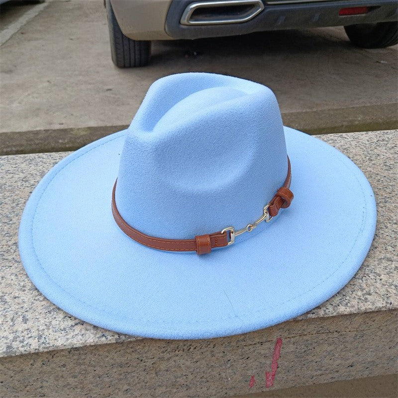 Chapéu Fedora de feltro liso com coroa em formato de gota para homens e mulheres novo cinto de couro Chapéu Panamá ????? ???????