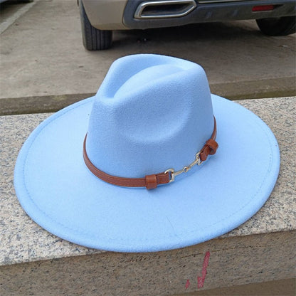 Chapéu Fedora de feltro liso com coroa em formato de gota para homens e mulheres novo cinto de couro Chapéu Panamá ????? ???????