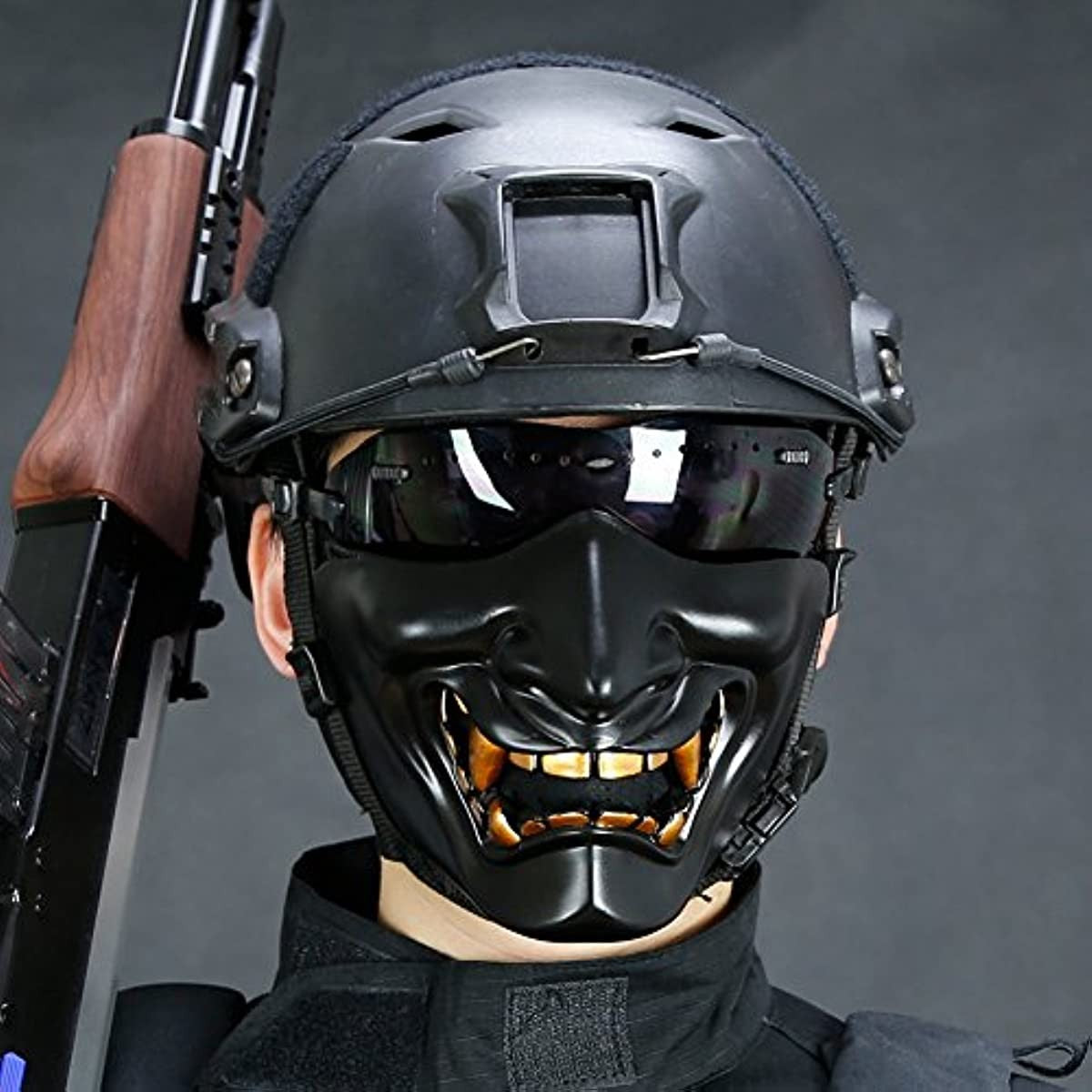 Bullsgetin Airsoft Half Face Mask - Evil Demon Monster Kabuki Samurai Hannya Oni Masquerade Ball, Party, Halloween, Cs War Game