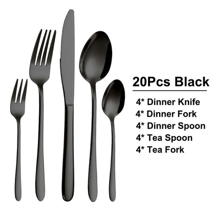 30/35/40 Peças Talheres Ocidentais Aço Inoxidável Preto Conjunto de Talheres Elegante Conjunto de Jantar Espelho Faca Garfo Colher Utensílios de Cozinha