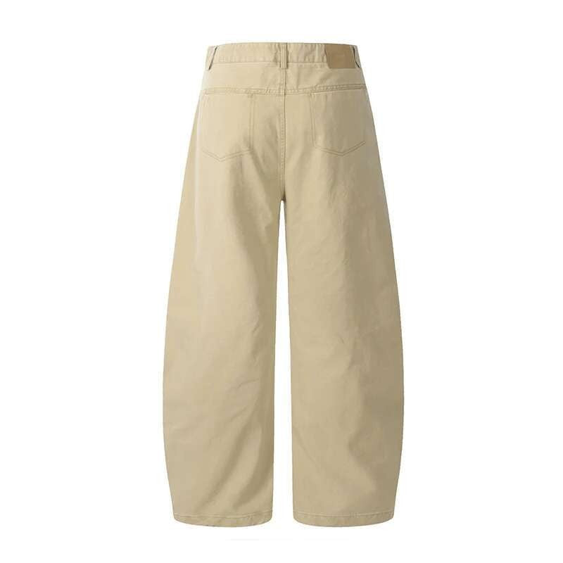 Calça Cargo Masculina de Verão, Nova, Cor Sólida, Lavada, com Corte em Curva, Calça Simples de Perna Larga, Solta, Masculina, Cleanfit, Parte de Baixo N6TY