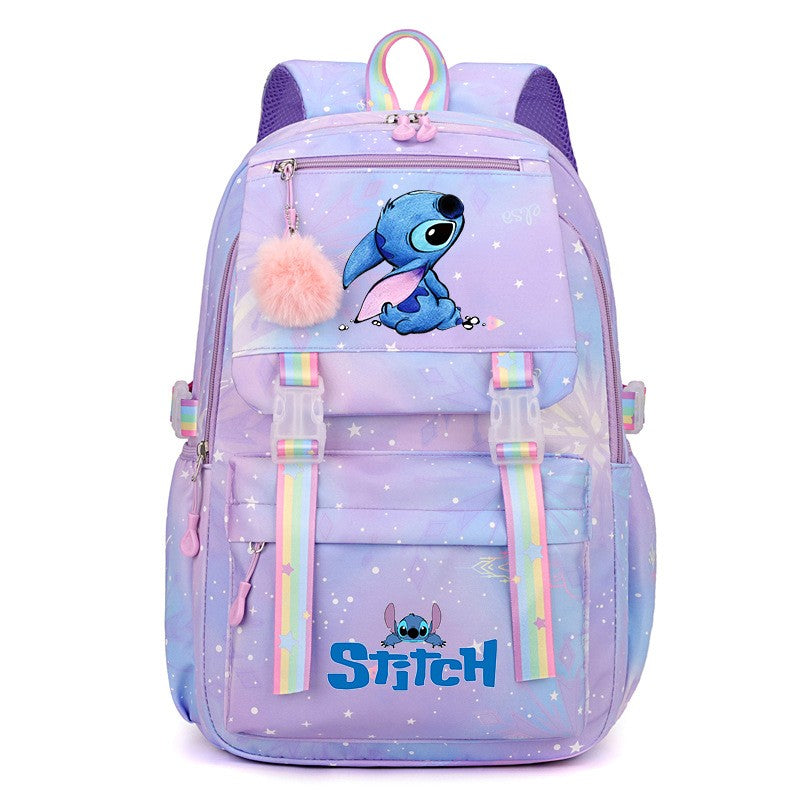 Mochila Stitch de Grande Capacidade, Mochila Casual Fofa de Nylon, Mochila Escolar de Desenho Animado, Mochila Casual para Viagem e Deslocamento para Meninas