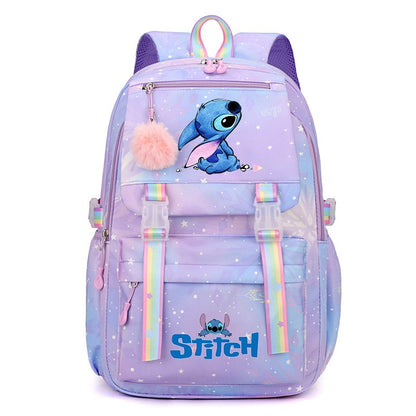 Mochila Stitch de Grande Capacidade, Mochila Casual Fofa de Nylon, Mochila Escolar de Desenho Animado, Mochila Casual para Viagem e Deslocamento para Meninas