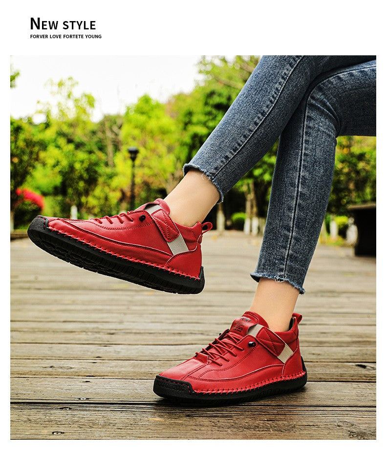 New Fashion Sneakers Handmade Leather Women's Shoes Mid-Top Women Casual Flats Shoes Slip on Loafers Zapatillas De Mujer