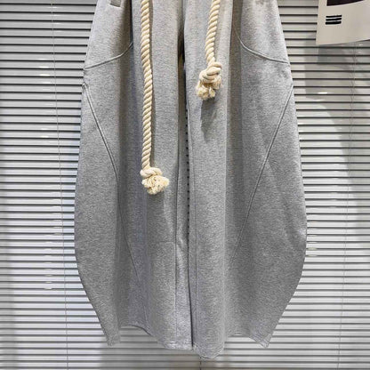 2025 New Women Personalized Woven Hemp Rope Belt Loose Wide-leg Casual Pants Bloomers