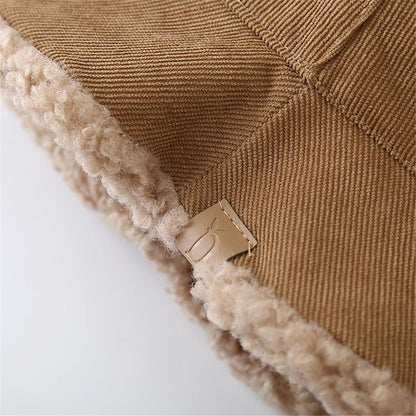 Trendy Lambswool Winter Bucket Hat Thickened Soft Fisherman Cap Warm Corduroy Beanies Cap for Casual, Trips, Sports, Skiing