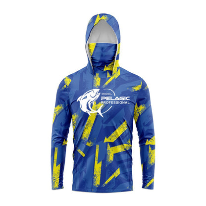 Camiseta de pesca de manga comprida masculina com capuz e proteção UV