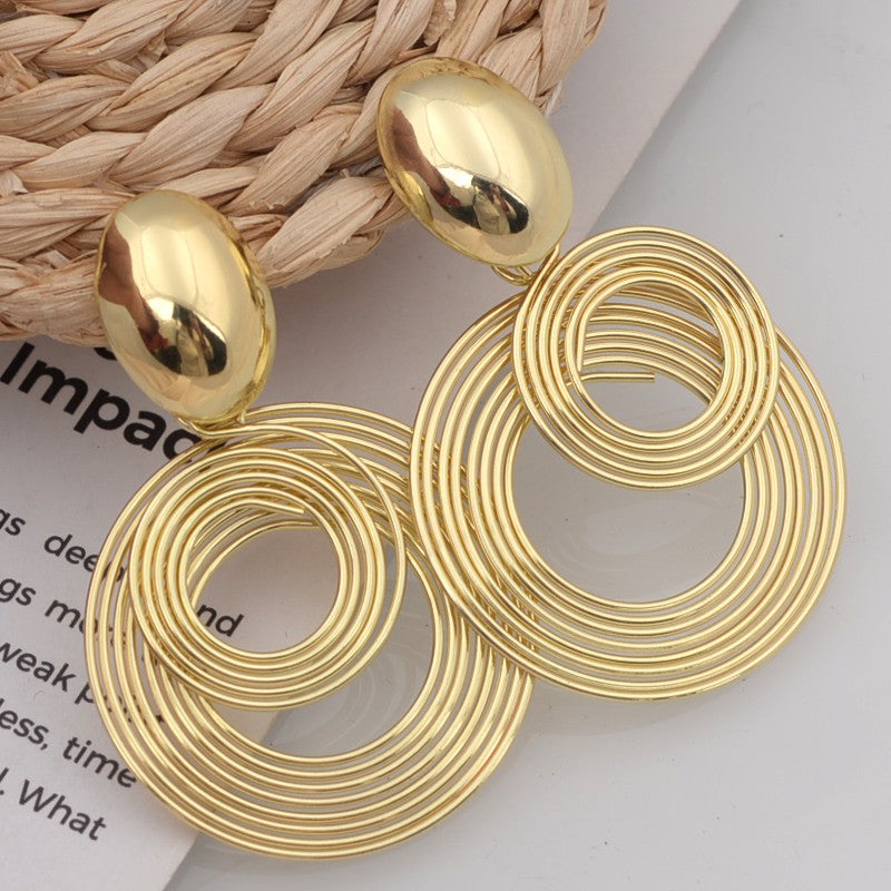 Brincos de declaração redondos grandes e modernos para mulheres cor dourada e prateada metal geometria brincos pendentes joias simples europeias