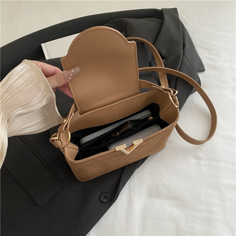 Fashionable Mini Suede Women's Bag, Faux Suede Tote Bag, Hardware Lock Buckle Decoration Handbag Purse Shoulder Cross Body Bags