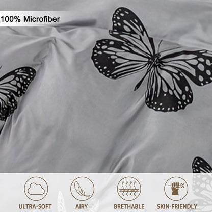 Conjunto de Capa de Edredom com Estampa de Borboleta 3 Peças, Conjunto de Cama Macio e Suave para a Pele Inclui 1 Capa de Edredom e 2 Fronhas