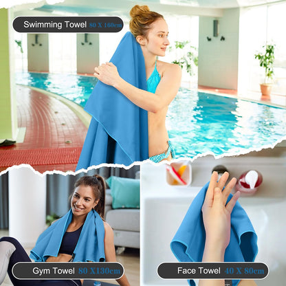 Microfiber Quick Dry Gym Towel Silver ION OdorFree Absorbent Fiber Fast Drying Workout Gear for Body Sweat Working Out