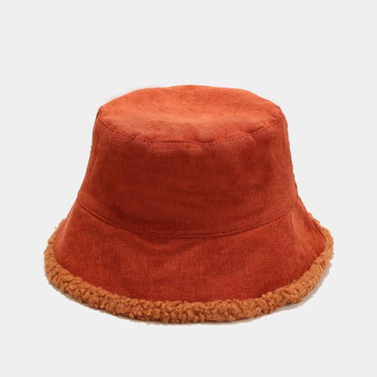 Reversible Faux Fur Bucket Hat Women Winter Lamb Wool Fleece Cap Corduroy Fisherman Hats Sunscreen Panama Caps