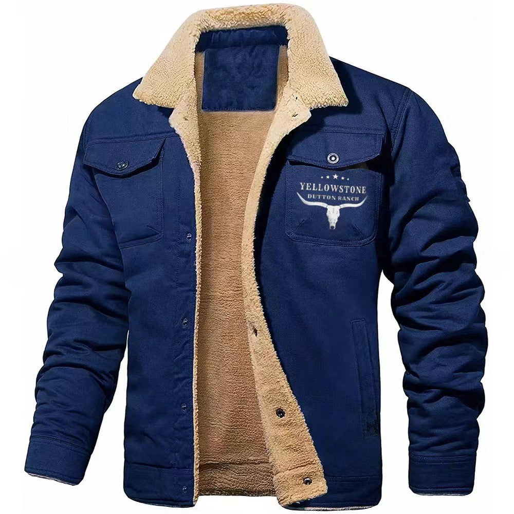 Autumn Winter Nw Men's Fleece Jacket Plush Thick Cotton Outerwear Letter Pattern Print Casual Clothing Men Windbreaker Coat