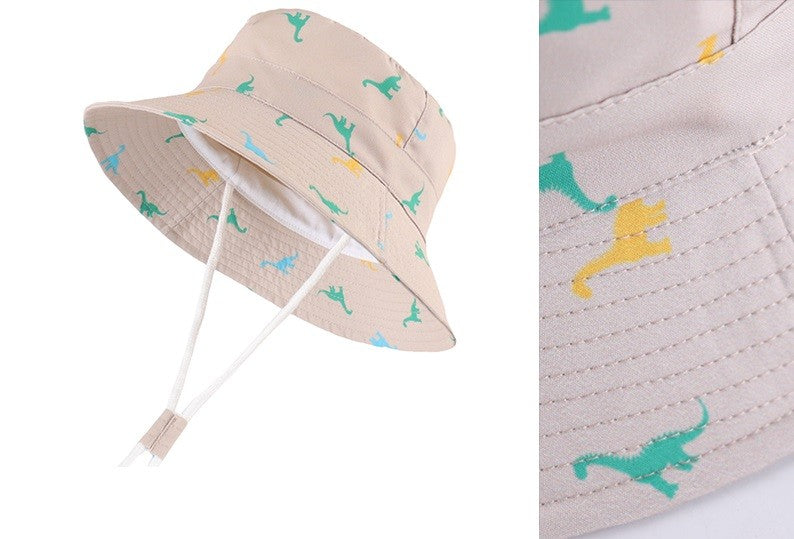 Sun Protection Hat for Kids Toddler Boys Girls Dinosaur Wide Brim Summer outdoor hat Cotton Baby Bucket Hat with Chin Strap