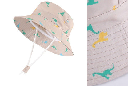 Sun Protection Hat for Kids Toddler Boys Girls Dinosaur Wide Brim Summer outdoor hat Cotton Baby Bucket Hat with Chin Strap