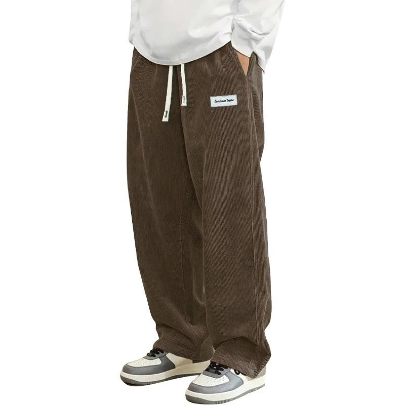 Animal Game Outdoor Mens Corduroy Casual Pants Loose Fit Baggy Pants Straight Sweatpants Elastic Waist Drawstring Streetwear