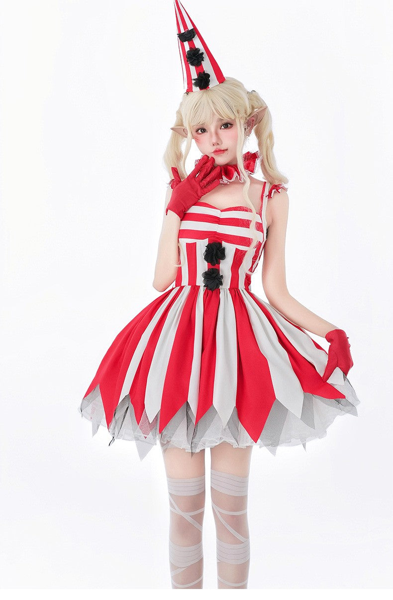 Halloween Cosplay Dress Red Horror Circus Soul Return Doll Costume Gothic Spooky Ladies Fancy Outfit for Party Role Play Dress