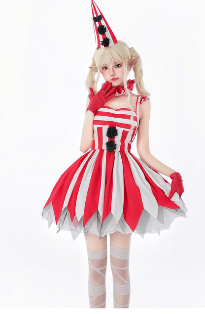 Halloween Cosplay Dress Red Horror Circus Soul Return Doll Costume Gothic Spooky Ladies Fancy Outfit for Party Role Play Dress