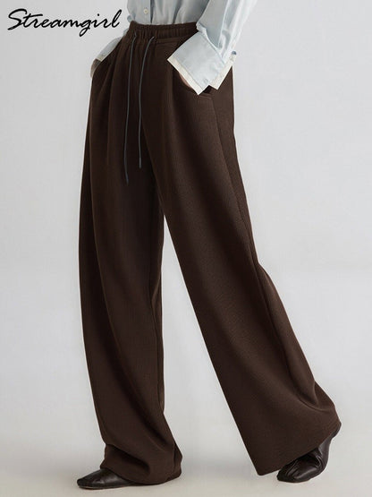 Streamgirl Women Winter Corduroy Pants Dark Brown With Thick Warm Fleece Trousers Corduroy High Waist Loose Pants For Women