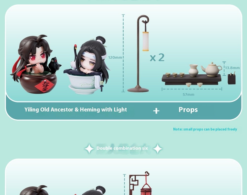 Mo Dao Zu Shi Versão Q Oficial de "Jade Cup Flowing Light" Wei Wuxian Lan Wangji Anime Periférico Enfeites Action Figurine