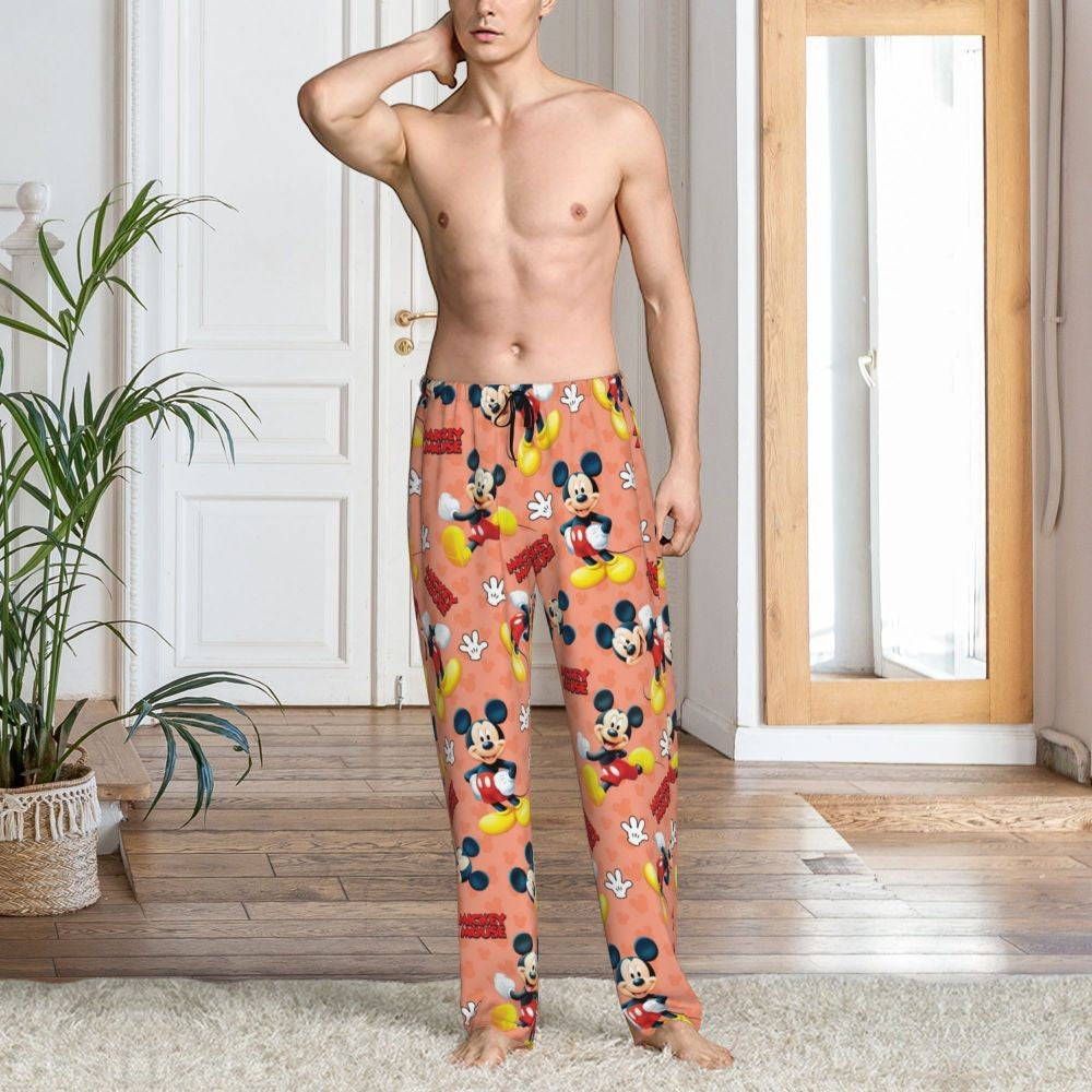 Custom Print Mickey Mouse Donald Duck Pajama Pants Men Sleep Sleepwear Bottoms with Pockets