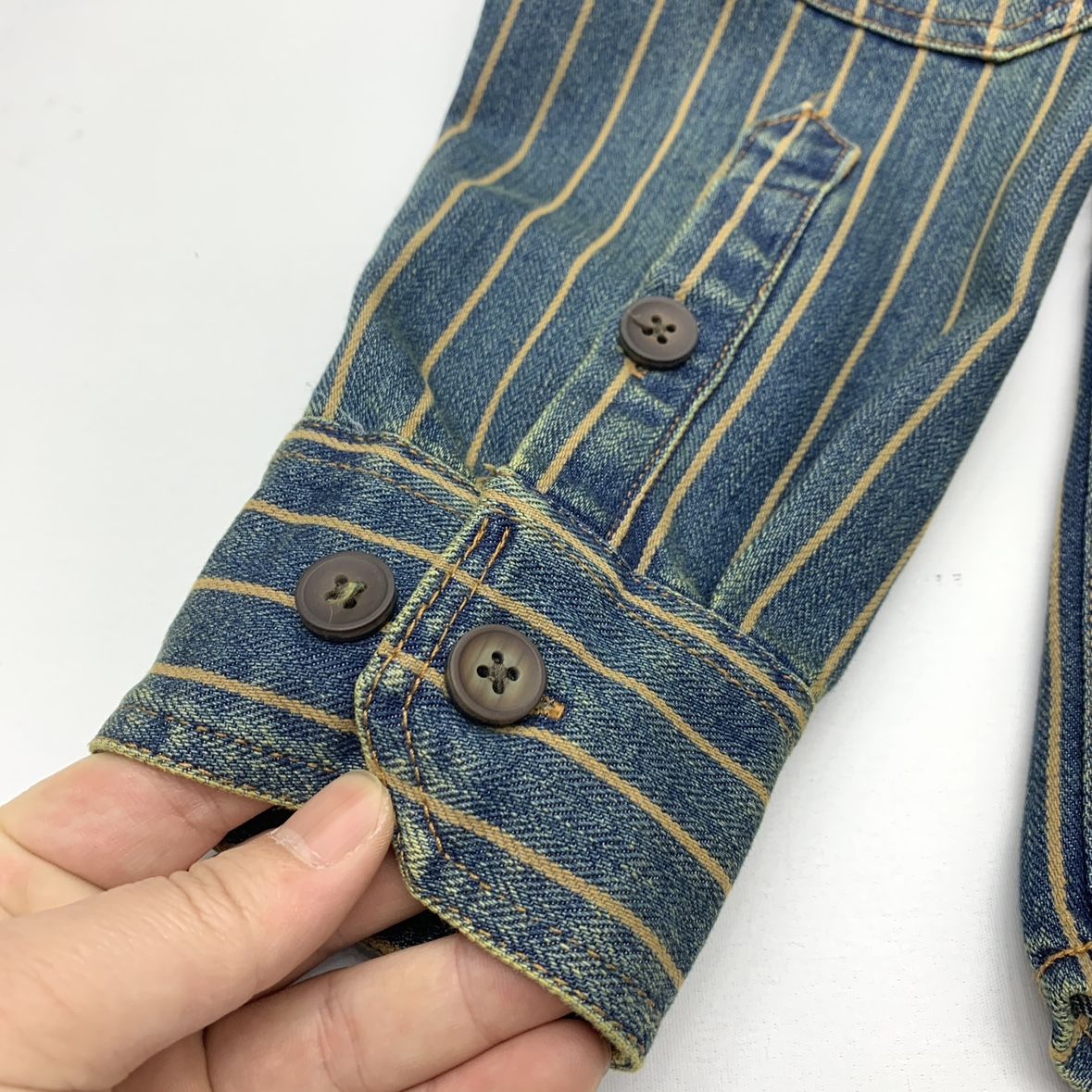 Heavy wash to make old striped shirt men's heavy chunky cargo denim jacket Autumn vintage Amei khaki coat