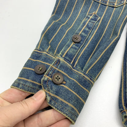 Heavy wash to make old striped shirt men's heavy chunky cargo denim jacket Autumn vintage Amei khaki coat