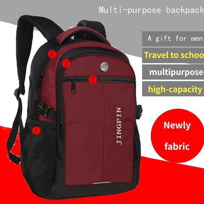 Neutral brand men's and women's business backpack suitable for students' school bags, with USB port and nylon material.