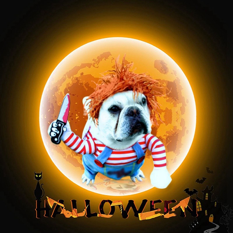 Roupas de Halloween para cães de estimação, cães segurando uma faca, fantasia de Natal, roupa divertida para gatos de estimação, cosplay, vestuário para cães pequenos e médios