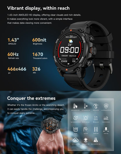 2025 Outdoor Military GPS SmartWatch Aurafit G6 / Trek 1 Compass Altimeter Chat GPT 5ATM Waterproof Sports Smart watch Men