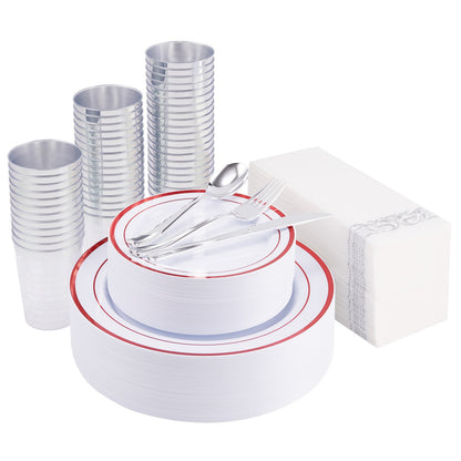 350-Piece Disposable Tableware Set For 50 Guests - Elegant Plastic Party Plates, Cups, Cutlery And Napkins, Heavy Duty, Great Fo