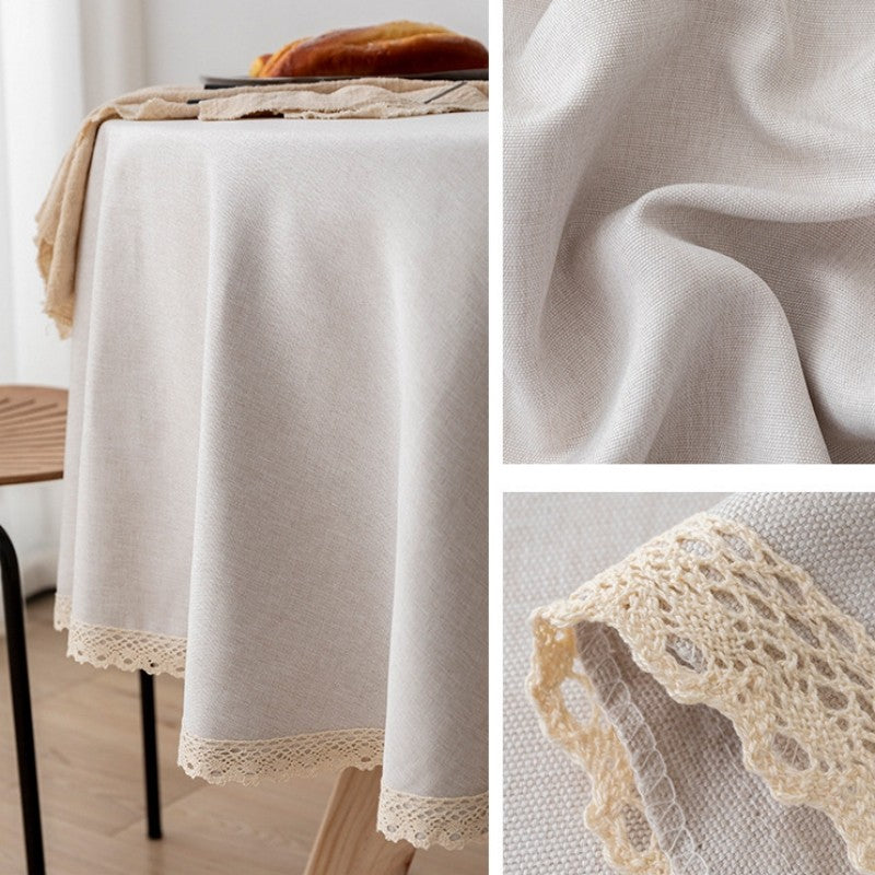 Large Round Tablecloth Solid Color Cotton Linen Waterproof Table Cloth Oil-Proof Table Cover for Kitchen Garden Restaurant