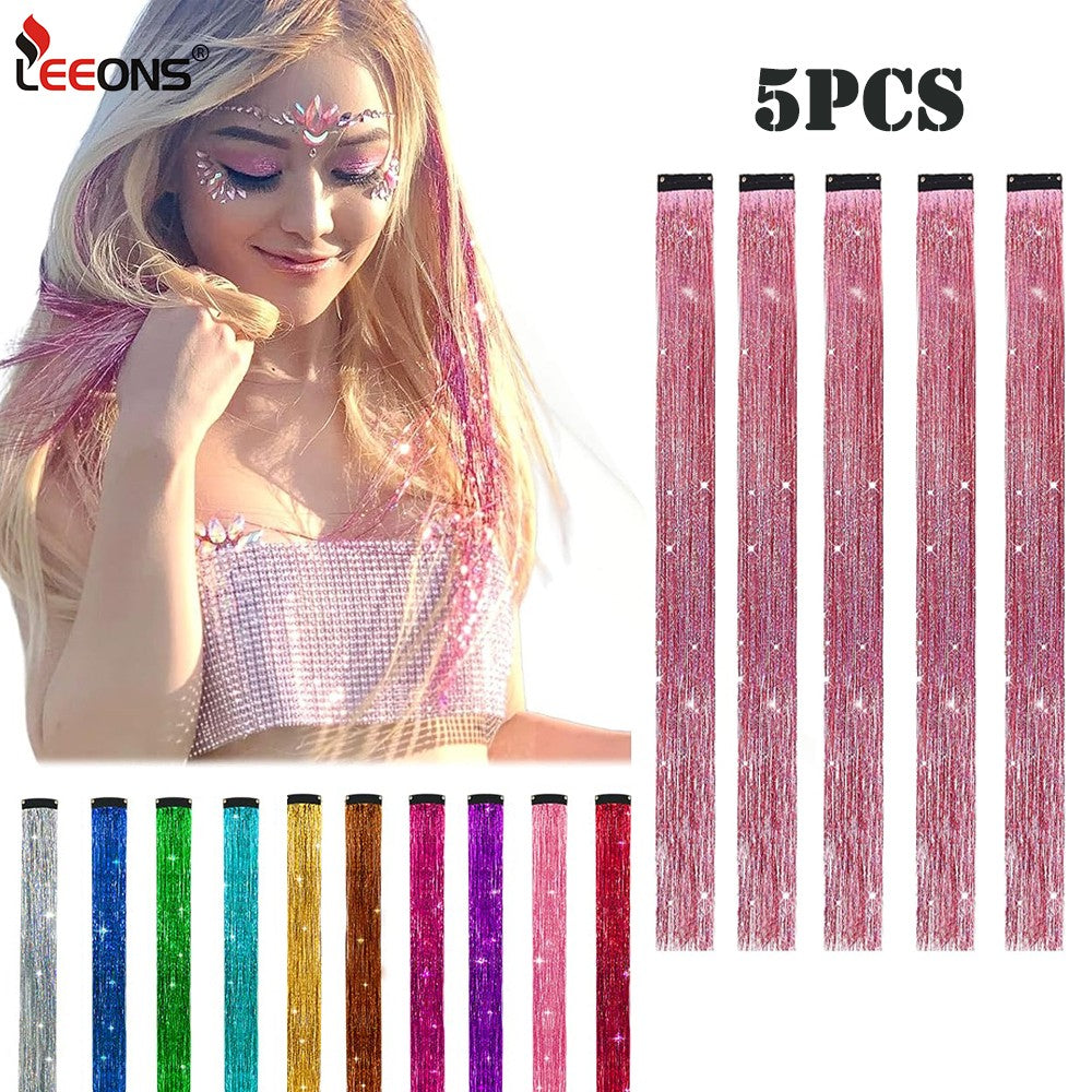 5 Unidades/Pacote Extensões de Cabelo Cintilantes Presilhas Arco-Íris Brilhantes Mechas de Cabelo Resistentes ao Calor Extensões de Cabelo Cintilantes para Tranças