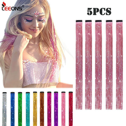 5 Unidades/Pacote Extensões de Cabelo Cintilantes Presilhas Arco-Íris Brilhantes Mechas de Cabelo Resistentes ao Calor Extensões de Cabelo Cintilantes para Tranças