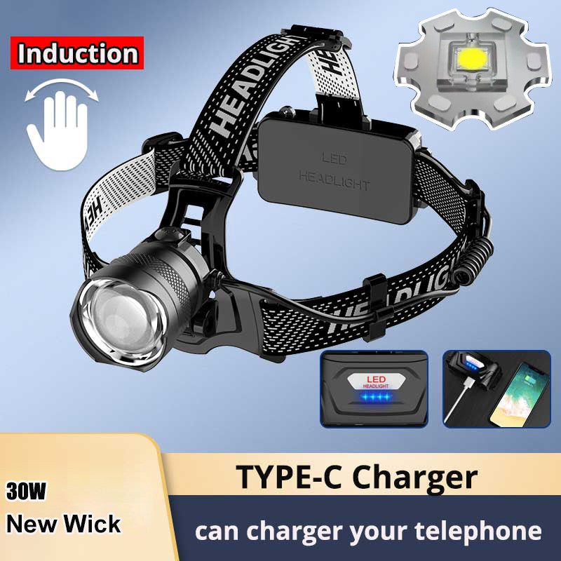 2025 New Super Powerful Headlamp 800W LED IR Sensor Headlight Rechargeable Head Flashlight 5000 Meter Head Lamp Fishing Lantern
