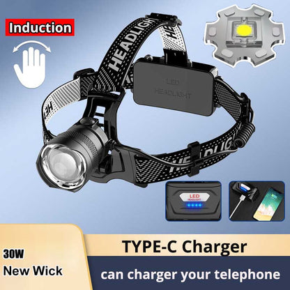 2025 New Super Powerful Headlamp 800W LED IR Sensor Headlight Rechargeable Head Flashlight 5000 Meter Head Lamp Fishing Lantern