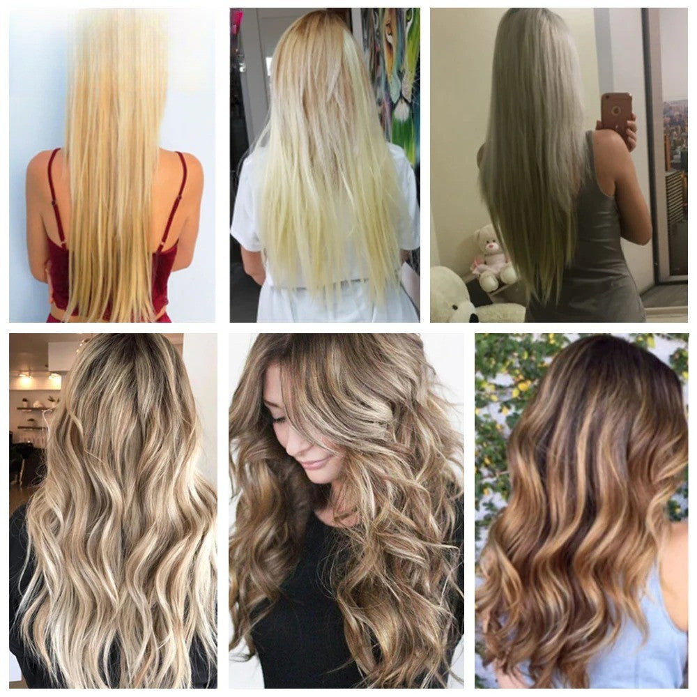 16 Presilhas em Apliques de Cabelo 60cm de Comprimento Liso Penteado Sintético Loiro Preto Perucas Resistente ao Calor Cabelo Falso 6Pçs/Conjunto